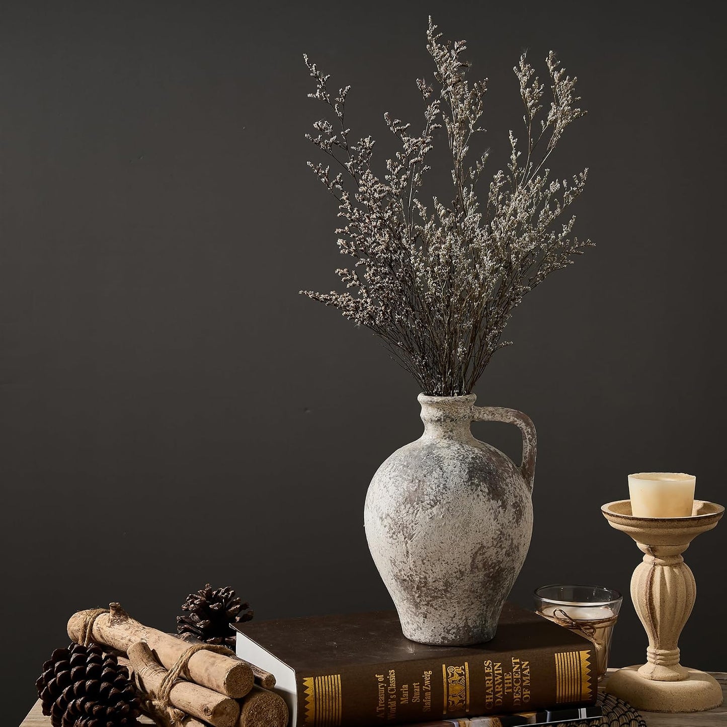 Rustic Vase / Antique Ceramic Vase / Gray- 8.3 / 8.3 Inch