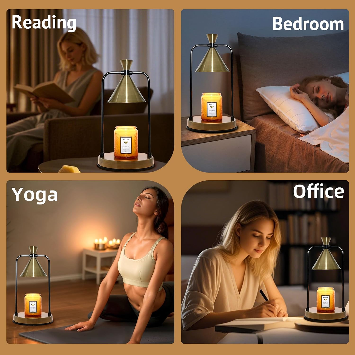 XJZJY Large Bronze Candle Warmer Lamp with Timer, Modern Home Decor | Dimmable wax melt warmer, large base for jar