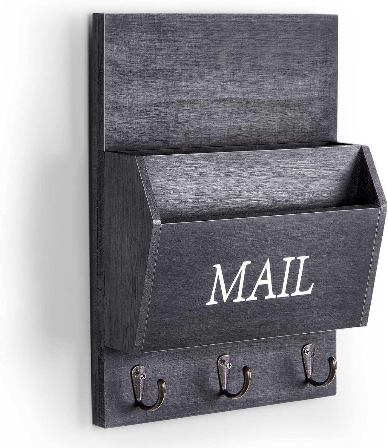 Decorative Wooden Key and Mail Holder / Black / Wall Mount