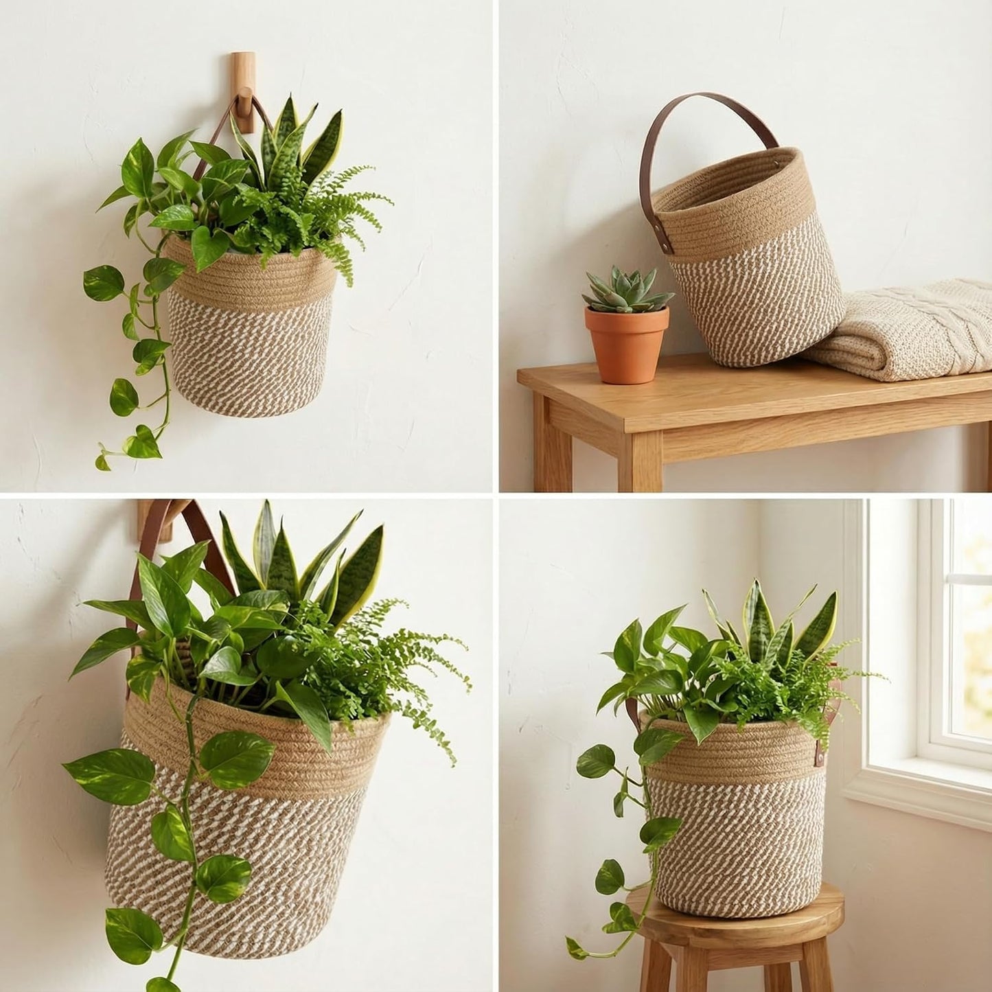 Round Woven Wall Decor & Storage Planter for Plant Decor and Home / Brown / 8 Inch / Set of 2