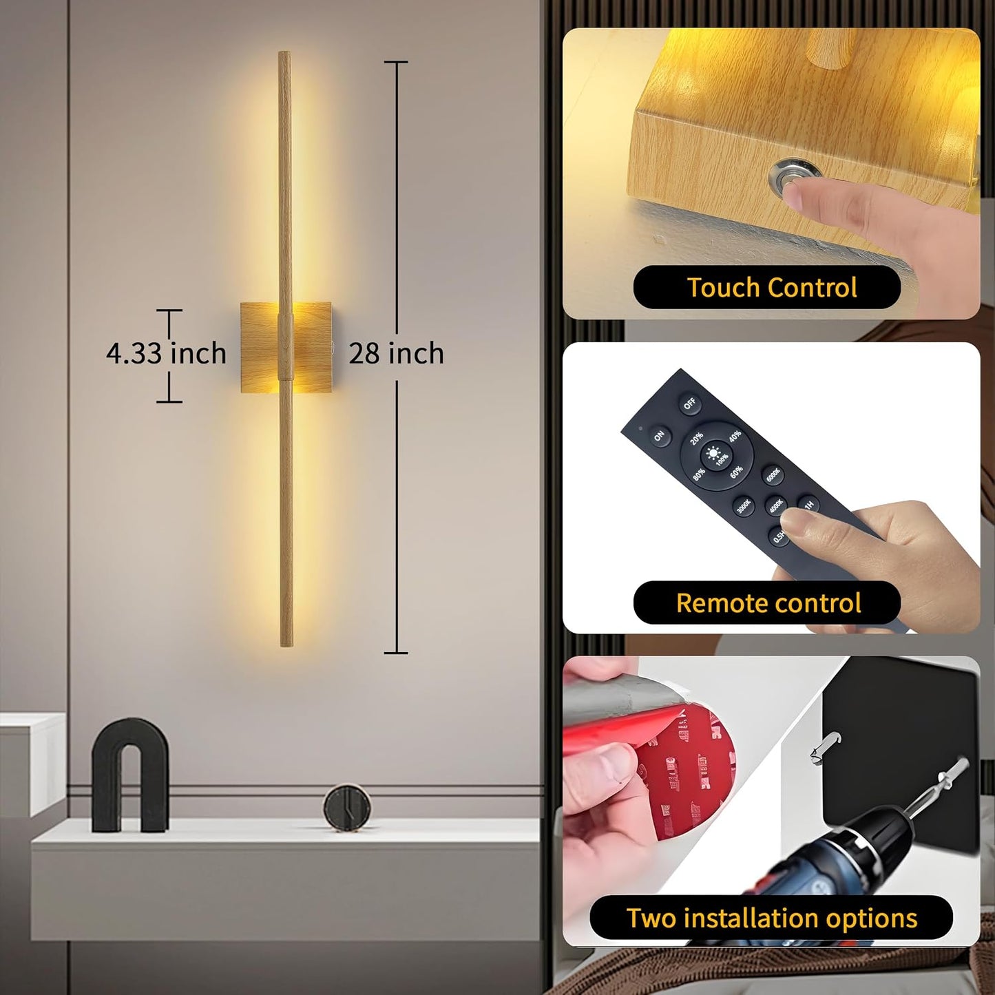 15800 mAh Battery Operated Wall Sconces with Remote Control Dimmable Battery Powered Cordless Rechargeable Wall Sconces