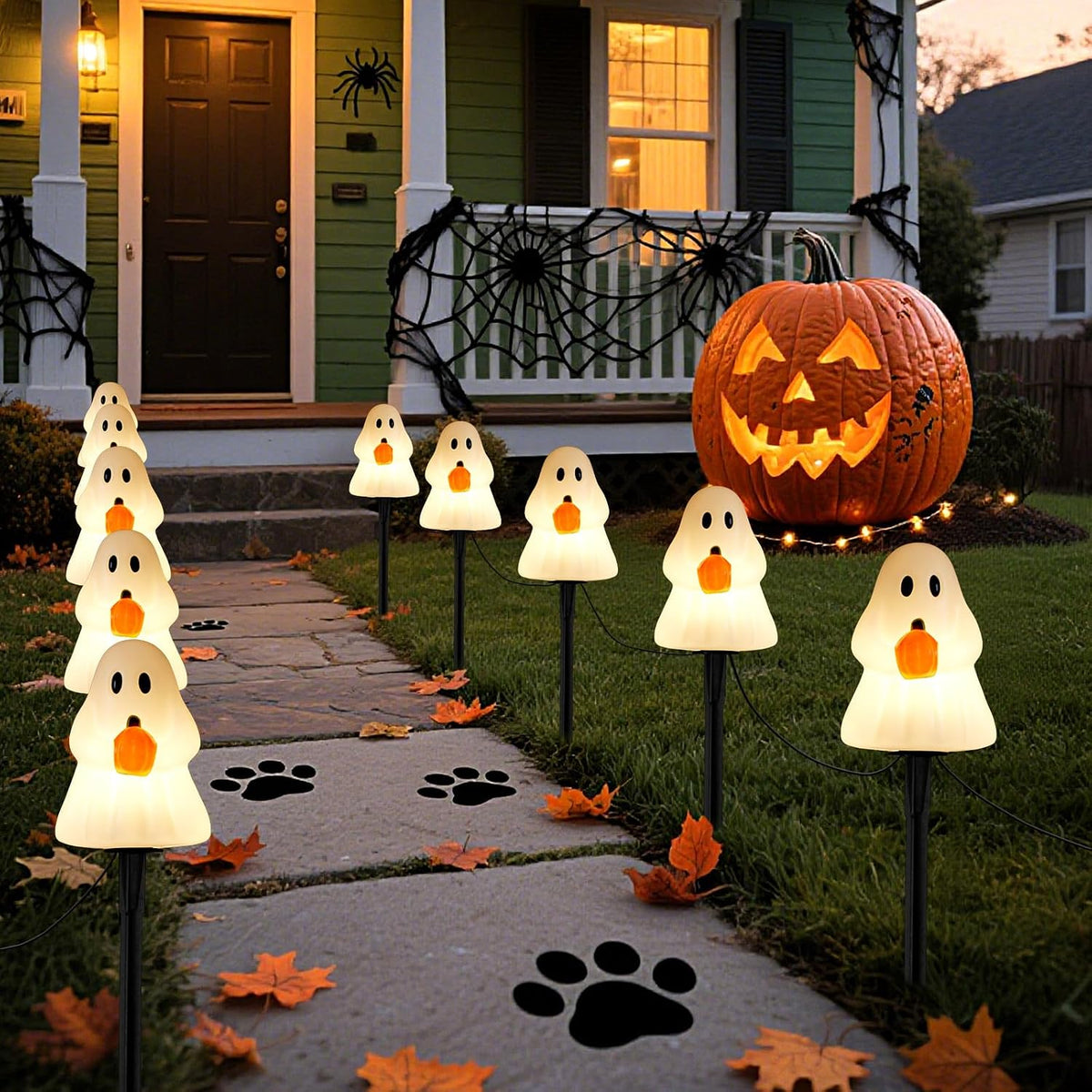 10.5FT Halloween Ghost Pathway Lights, 5PK LED Ghost Stake Lights