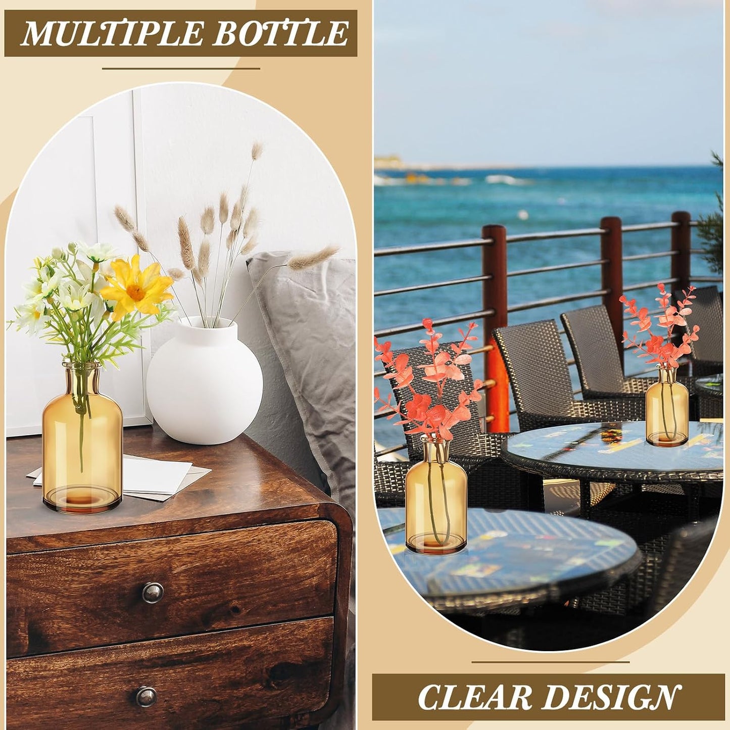 Small Glass Bud Vases Bulk Mini Flower Vases for Centerpieces / 4 Inches / Amber / Set of 15