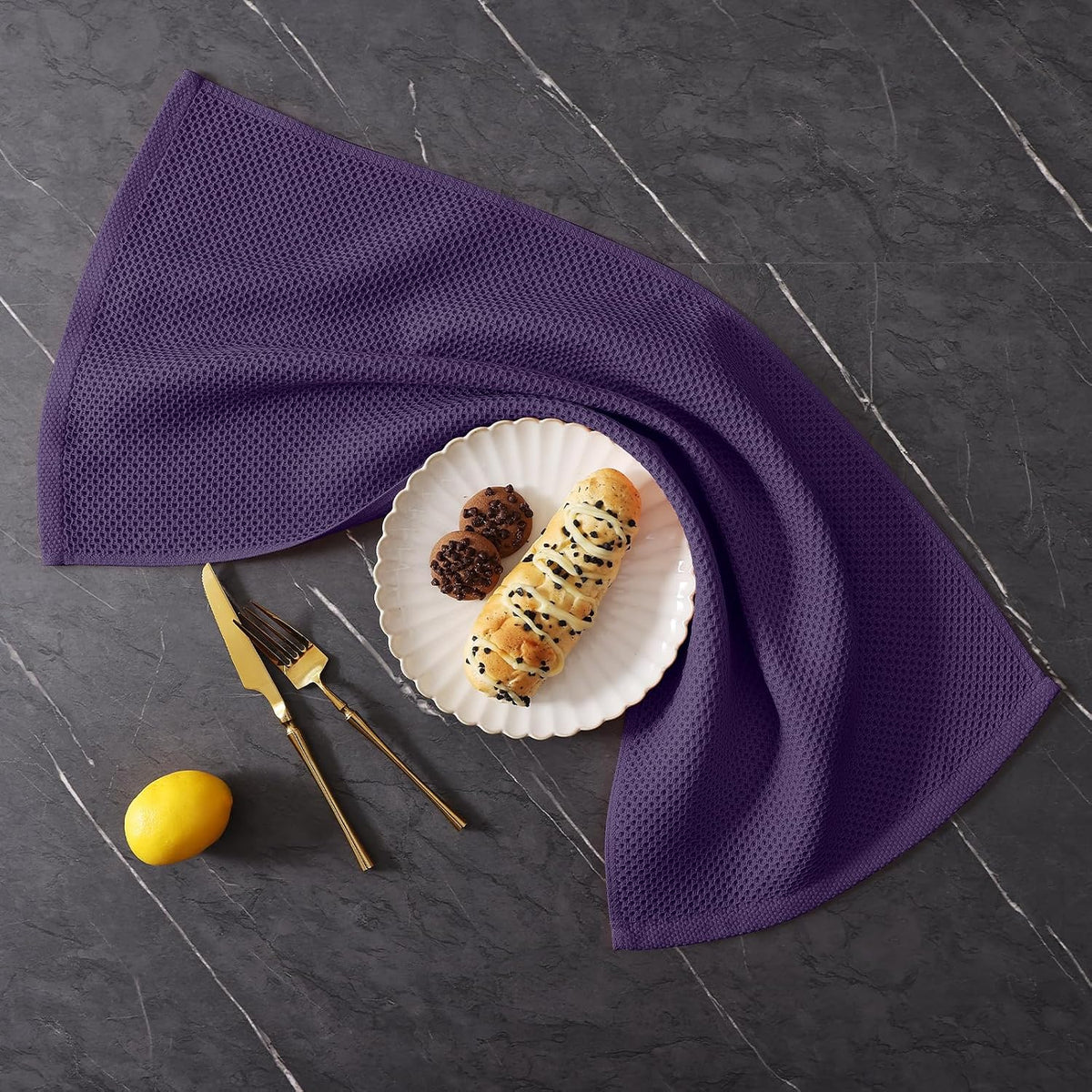 Homaxy 10 Pack 100% Cotton Kitchen Towels and Dishcloths Set, Eggplant | 12 x 12 Inches and 13 x 28 Inches Kitchen