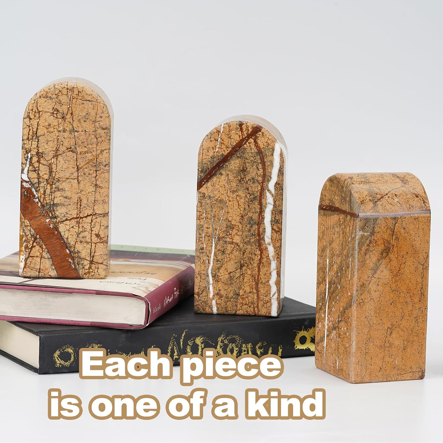 Decorative Book Ends / Brown Red Marble-rainforest Gold
