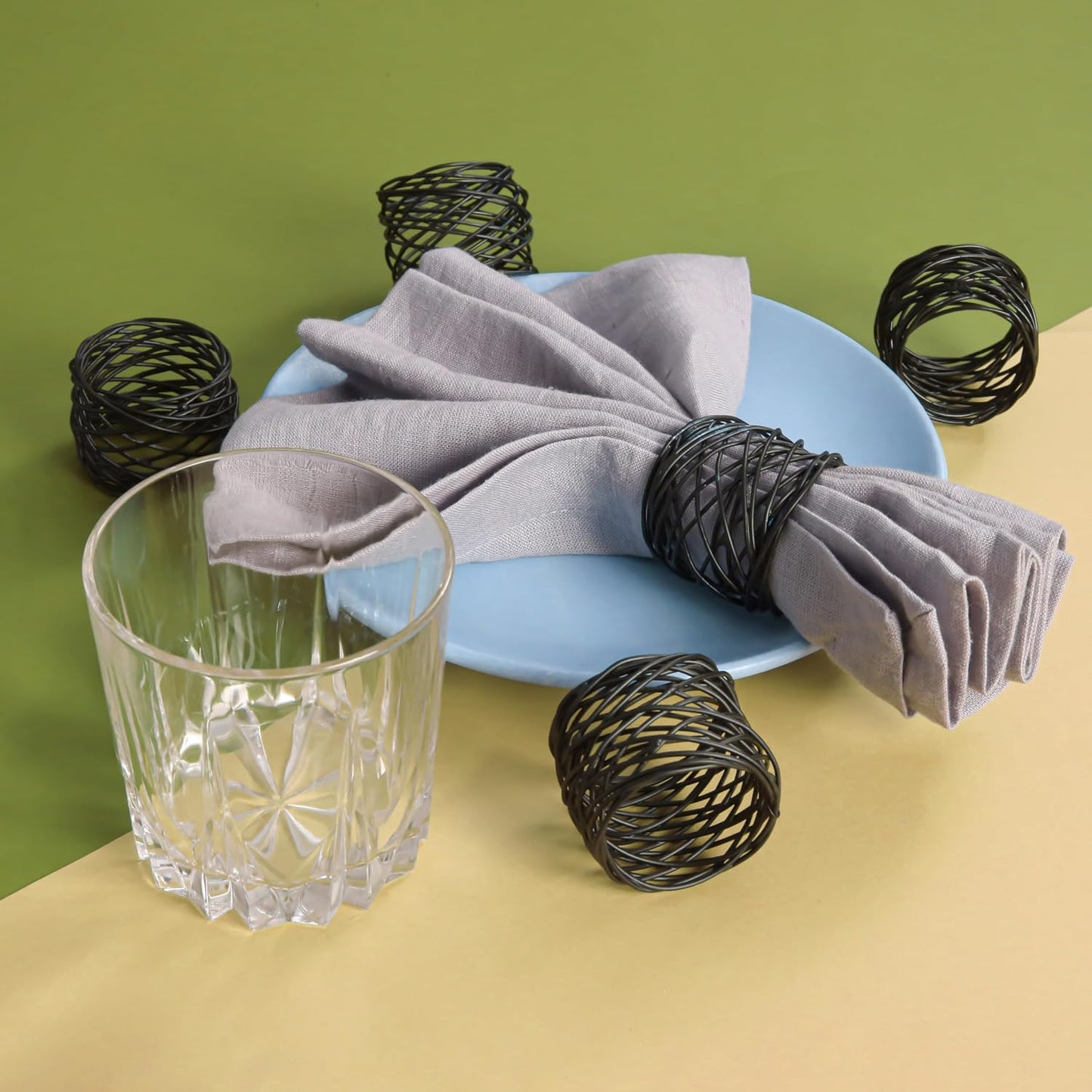 Alpha Living Home Black Metal Napkin Rings Set of 12, Matte Mesh | Rust-resistant metal, 2x2x1.5 in each, fits cloth &