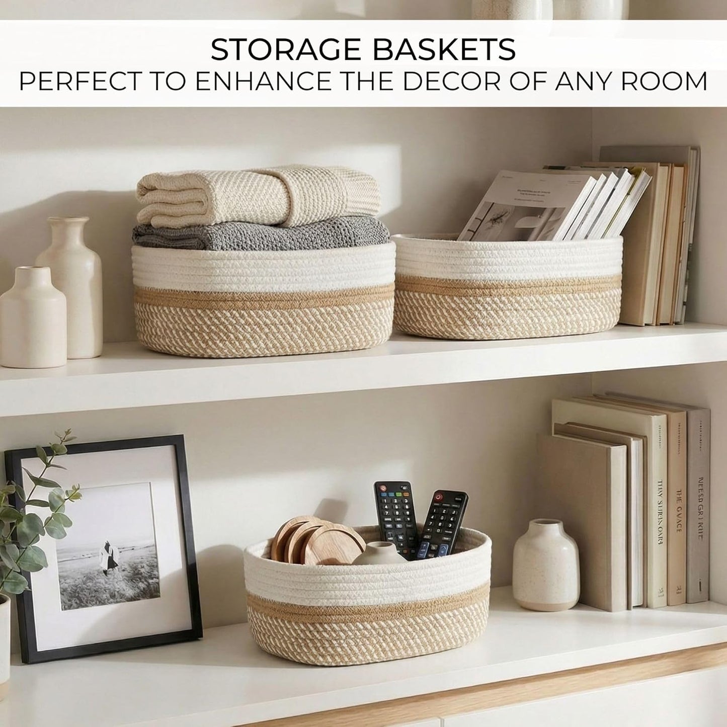Storage Basket / Sturdy Jute Rope Baskets / Beige-brown / Set of 3