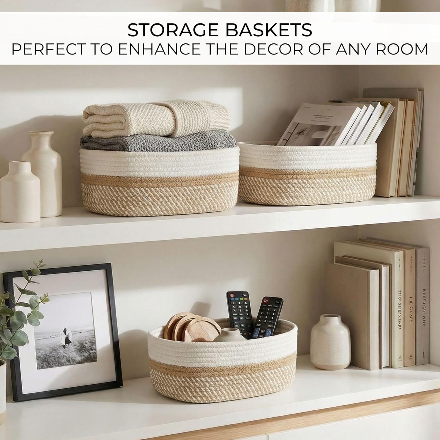 Storage Basket / Sturdy Jute Rope Baskets / Beige-brown / Set of 3