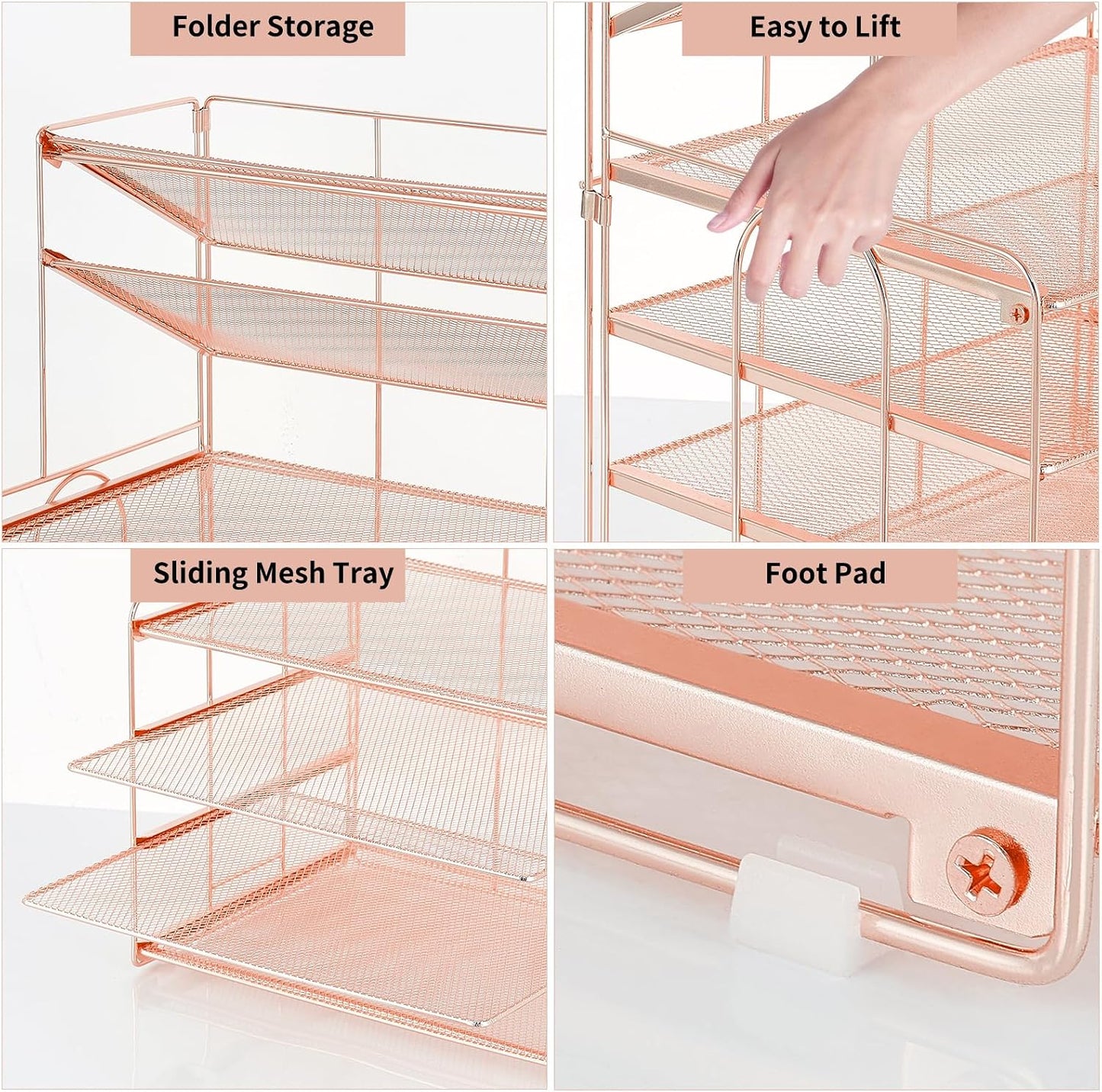 Desk Organizer, 6-Tier Paper Organizer Letter Tray, Rose Gold | Desk Organizers and Accessories, Office Desk