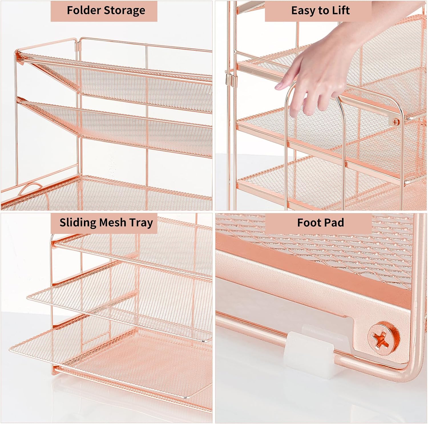 Desk Organizer, 6-Tier Paper Organizer Letter Tray, Rose Gold | Desk Organizers and Accessories, Office Desk