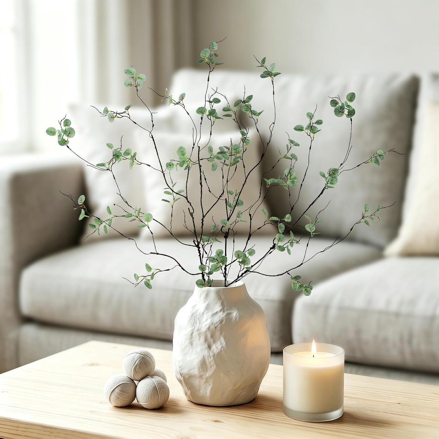 4PC Artificial Plant Branches / Green Eucalyptus / 36 Inch