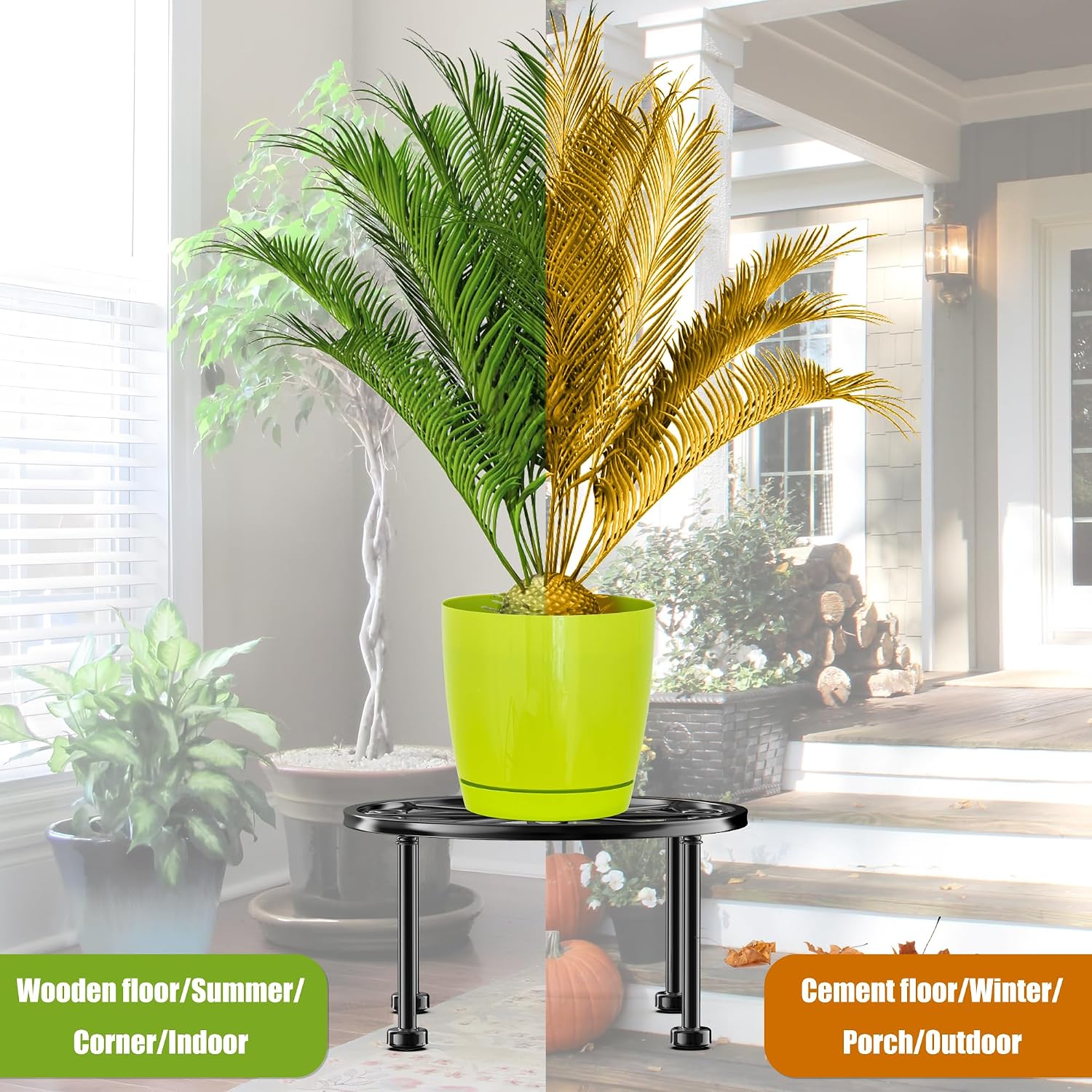 Garden Gifts Plant Lovers Gifts 3 Packs Black Metal Plant Stand with Anti-Slip Base Rustproof Heavy Duty Decorative