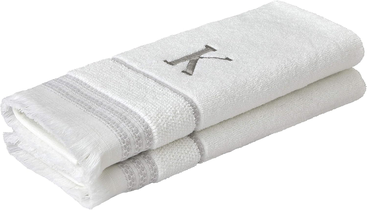 SKL Home Casual Monogram Hand Towel Set-2pc, Embroidered K, White | Available in letters A-Z. Personalized style for