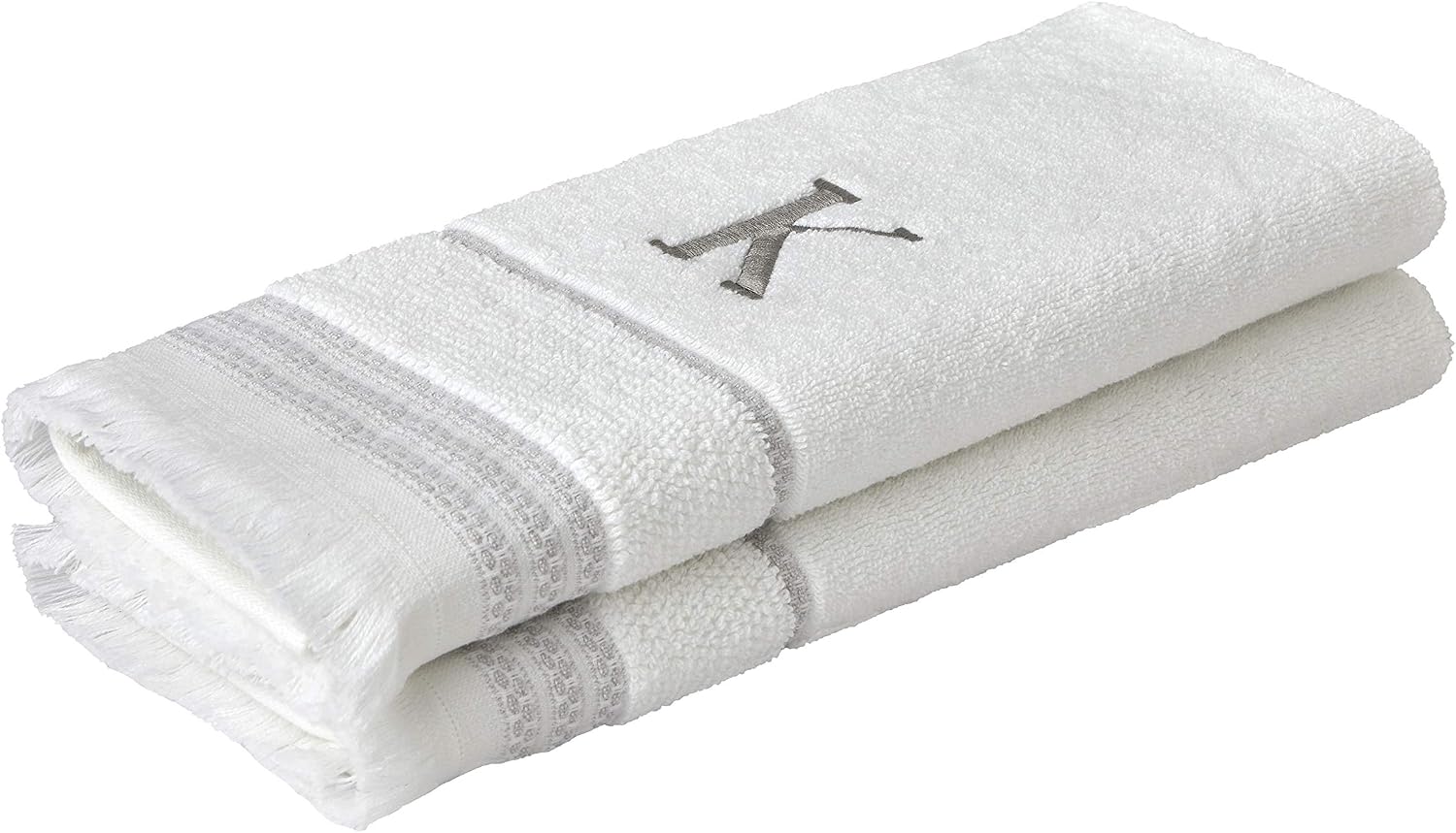 SKL Home Casual Monogram Hand Towel Set-2pc, Embroidered K, White | Available in letters A-Z. Personalized style for