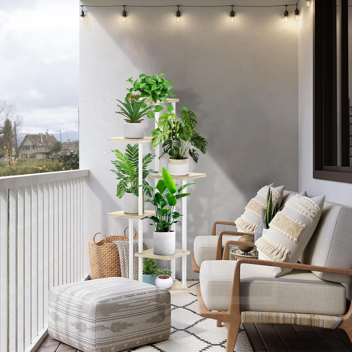 6 Tier Plant Stand Indoor, Thickened Metal Wood Corner Plant Shelf Stands for Multiple Plants, Indoor Tall Plants Stand