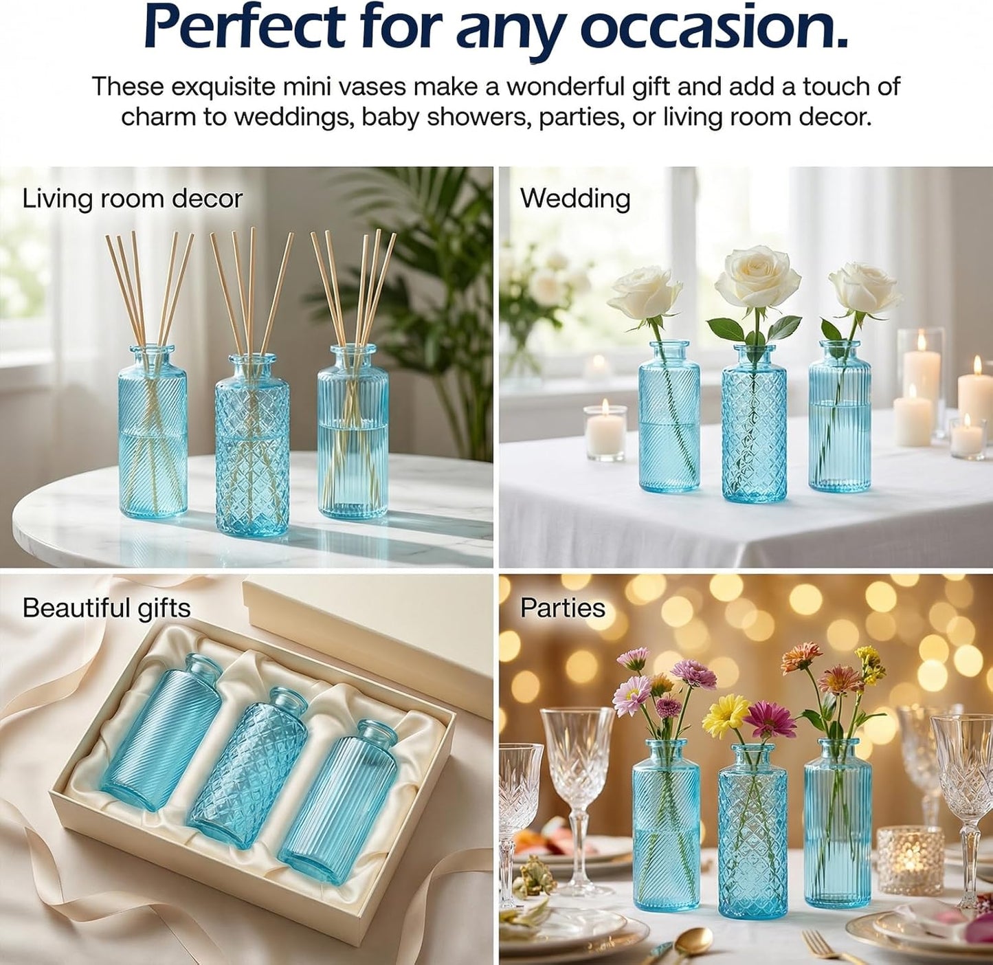 Glass Bud Vases / Blue / Set of 30
