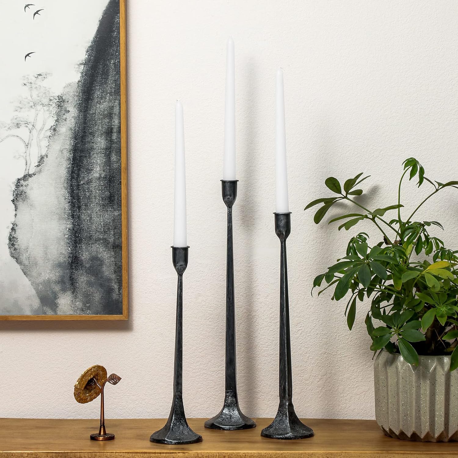 Iron Taper Candle Holder Set of 3 - Decorative Tall Candle Stand | Candlestick Holder for Wedding, Dining Table, Party