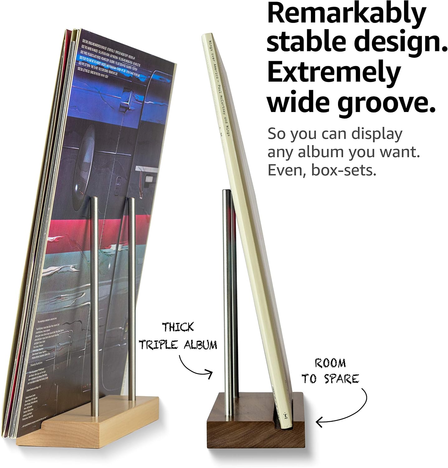Now Playing Vinyl Record Stand, Solid Walnut Display Holder | Displays any album incl. double and triple gatefolds