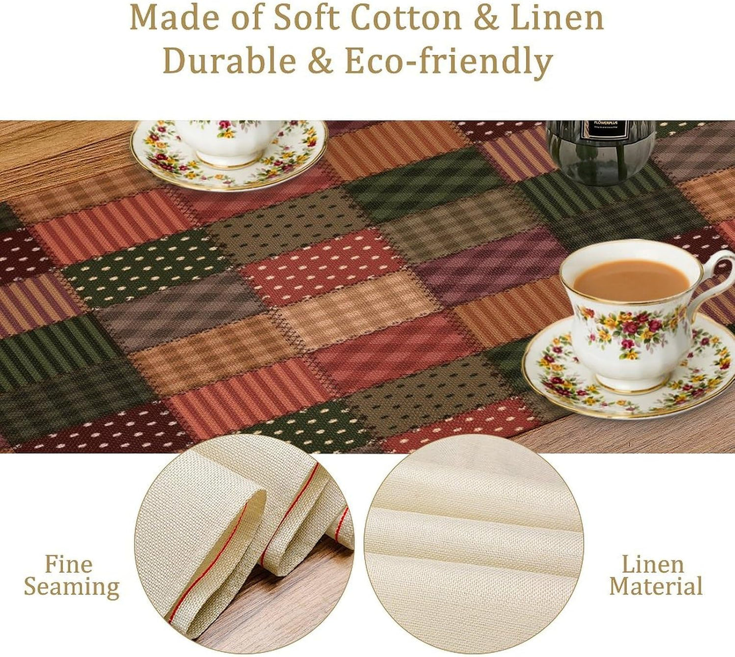 Vintage Patchwork Table Runner Abstract Geometric Pattern Splicing Design Pattern Printed Linen Table Runner for Home