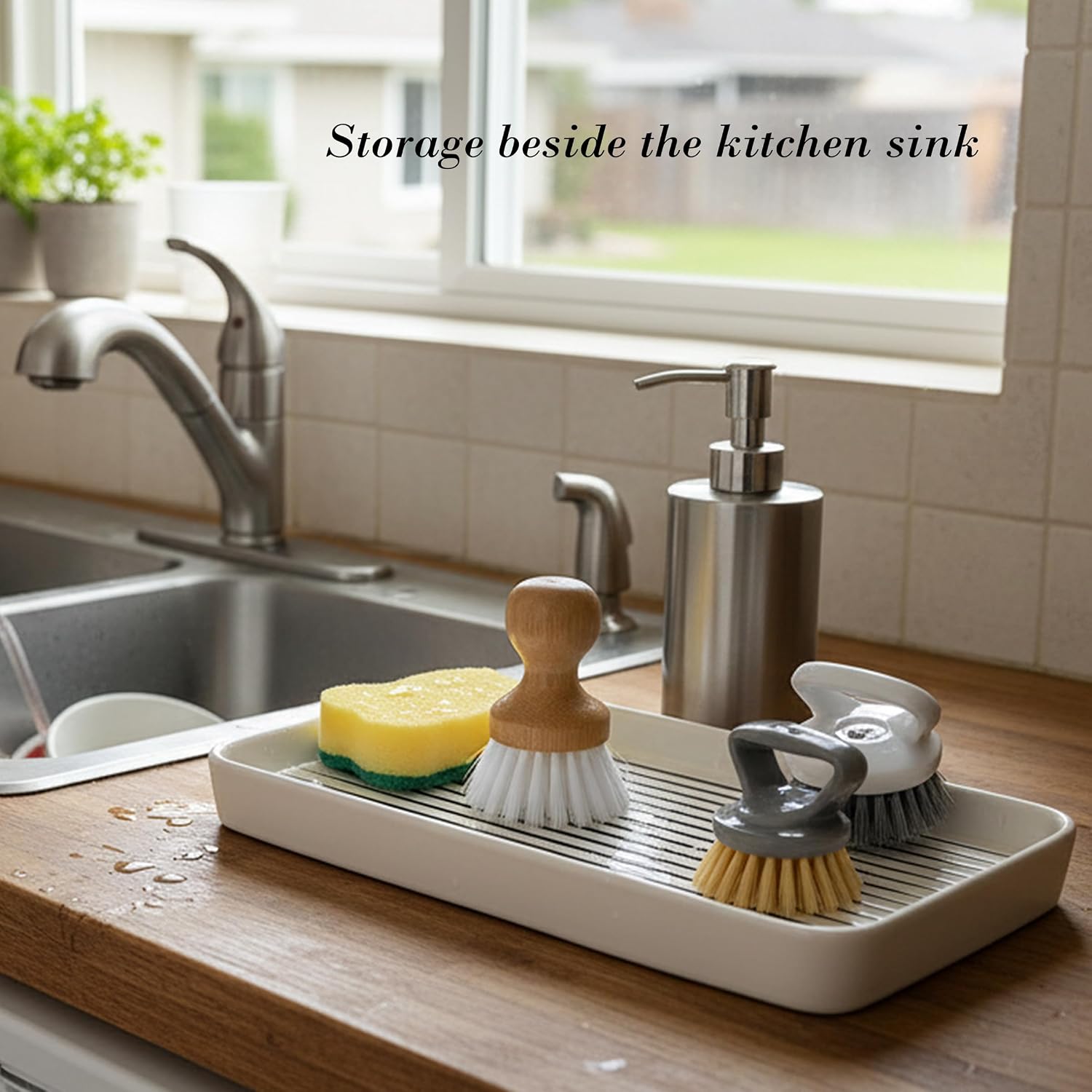 White Bathroom Vanity Tray for Countertop / White Color with Black Stripes-1 Pc / 10 x 6 x 1