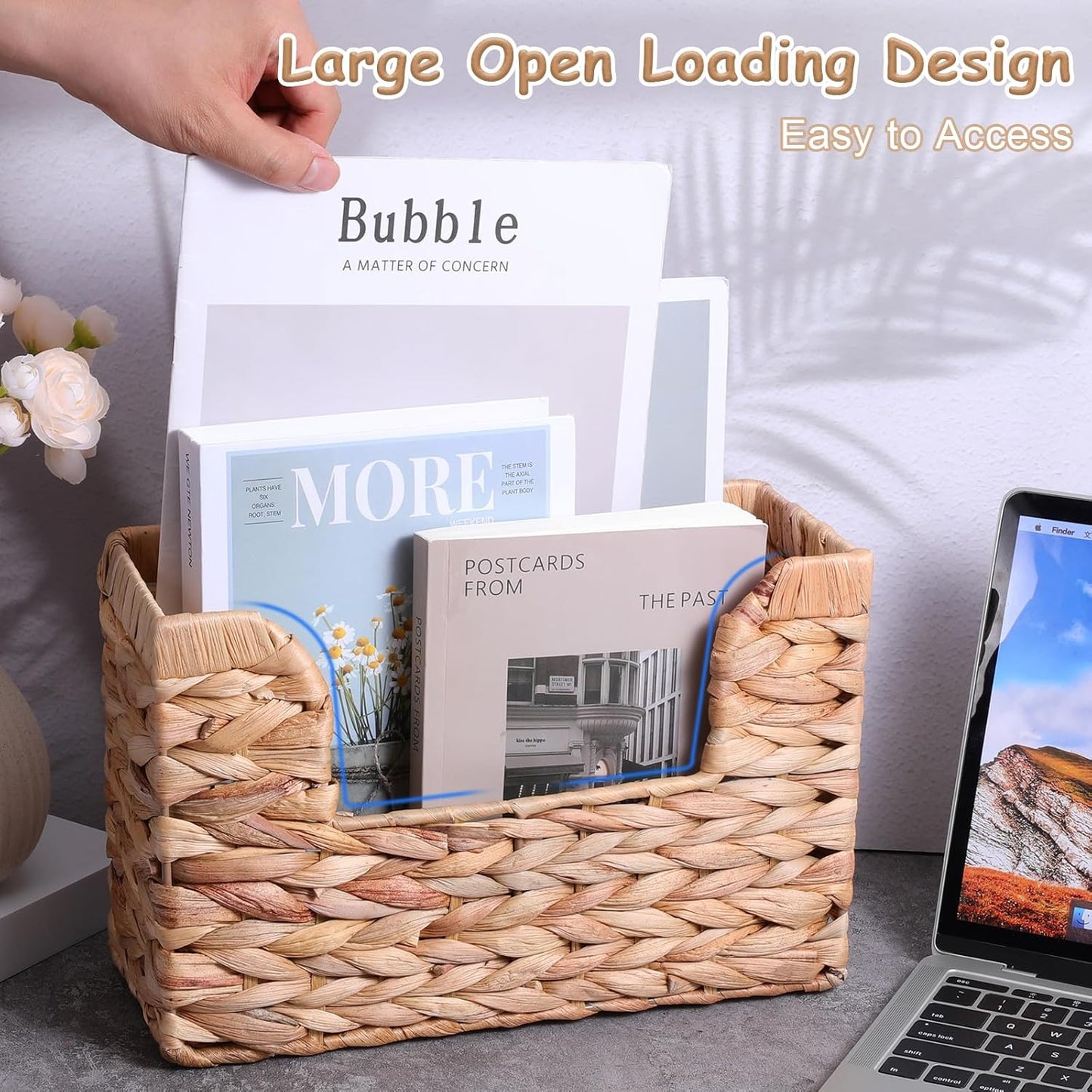 Woven Hanging Magazine Holder Water Hyacinth Storage Basket Wall Mounted Wicker Organizer Boho