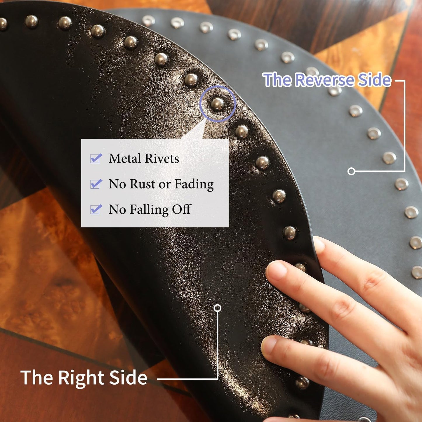 FAVE Black Faux Leather Placemats 13.78 Inches Round Placemat Set of 4 | Heat Resistant Place Mats with Rivets Placemat