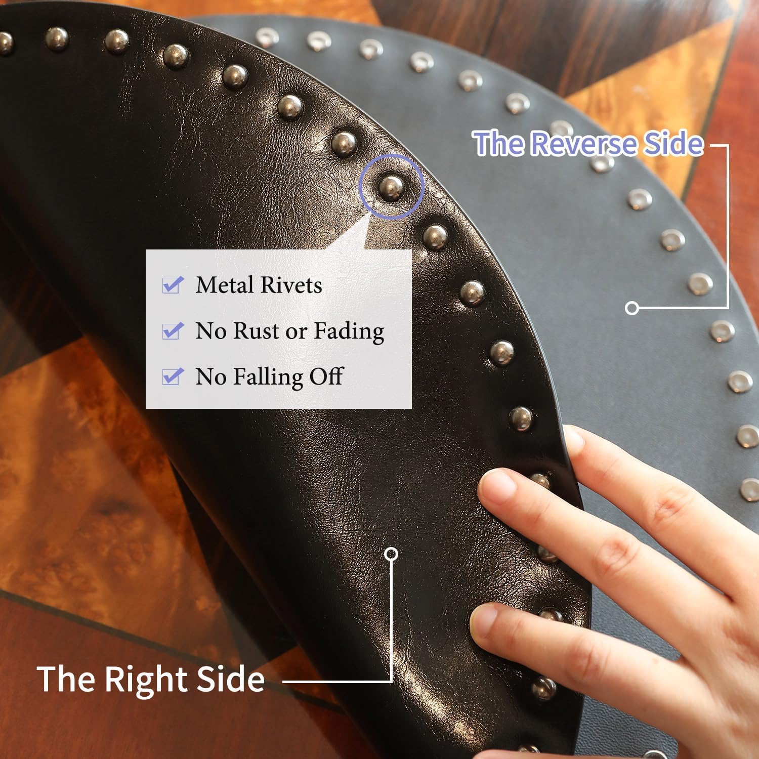 FAVE Black Faux Leather Placemats 13.78 Inches Round Placemat Set of 4 | Heat Resistant Place Mats with Rivets Placemat