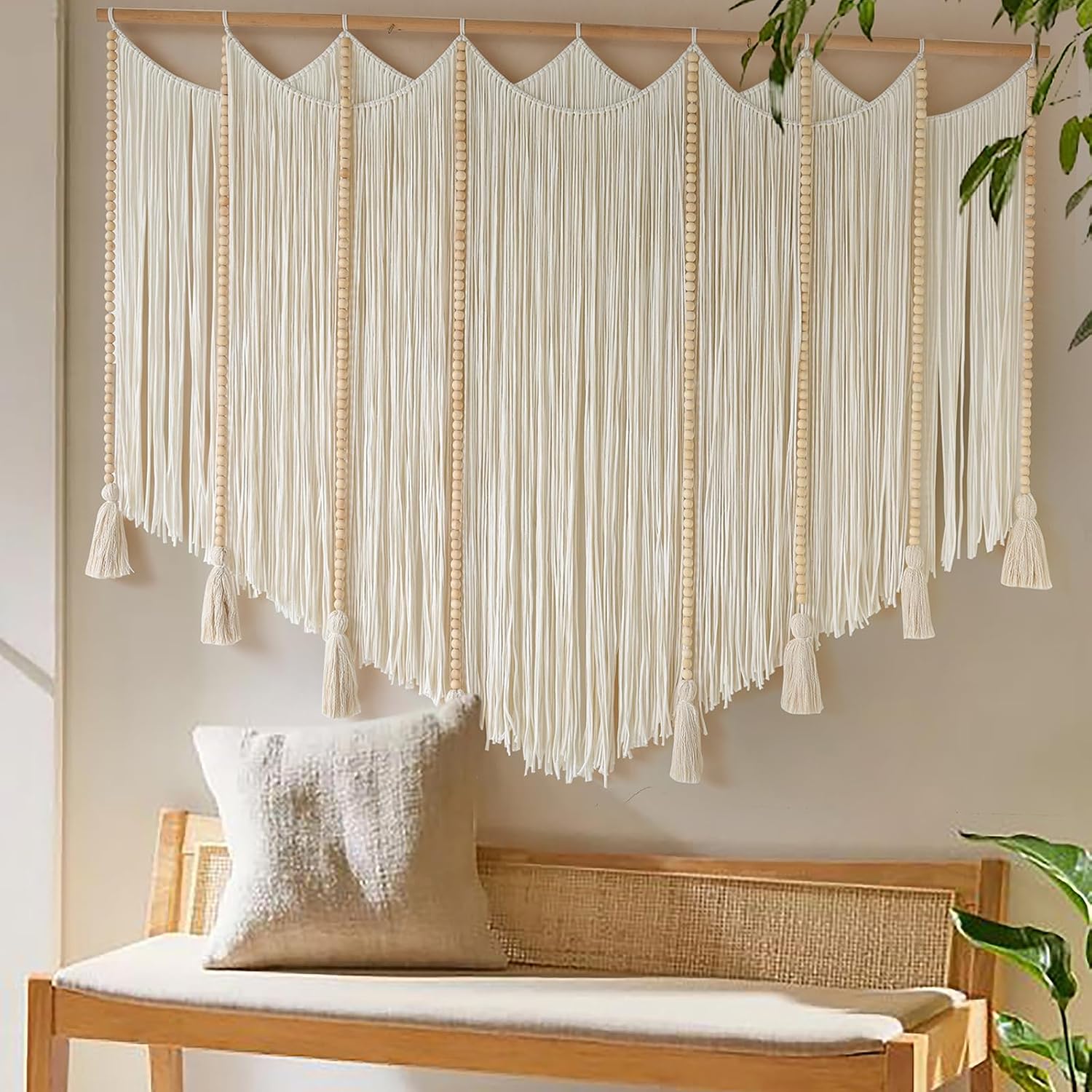 Macrame Wall Hanging Beads Boho Wall Decor / White