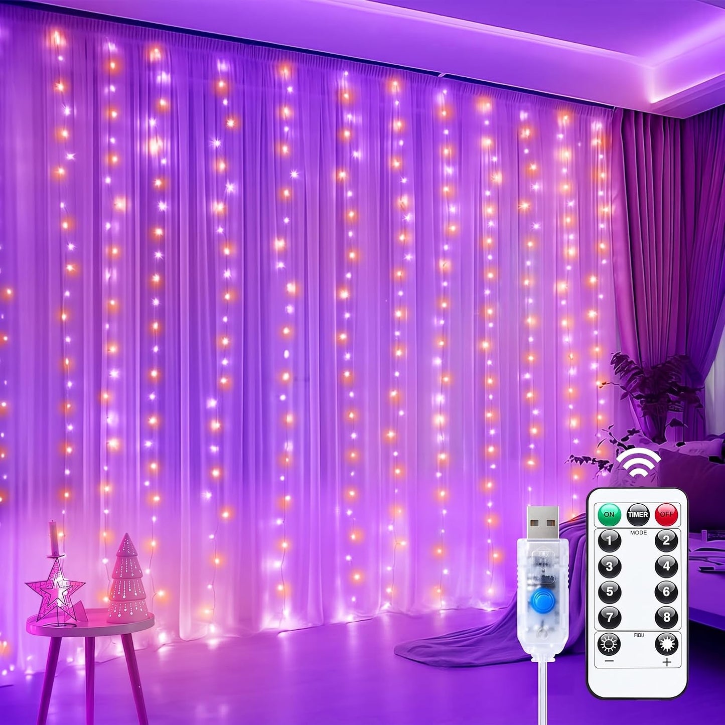 Minetom Halloween Curtain Lights, 300 LEDs Twinkle Fairy Lights, 8 Modes