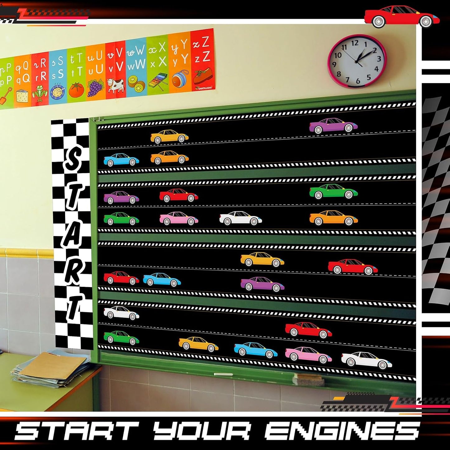 24 Car Stickers for Race Party Decoration Trim / Checkered / Black and White