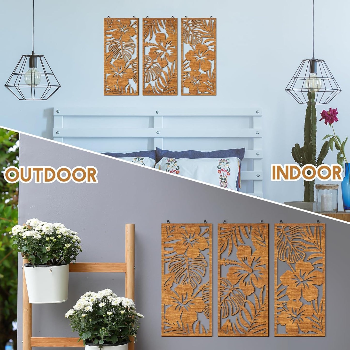 Tropical Wall Decor 3d Wooden Palm Leaf Wall Art Monstera Sculptures Wood / Classic / Set of 3