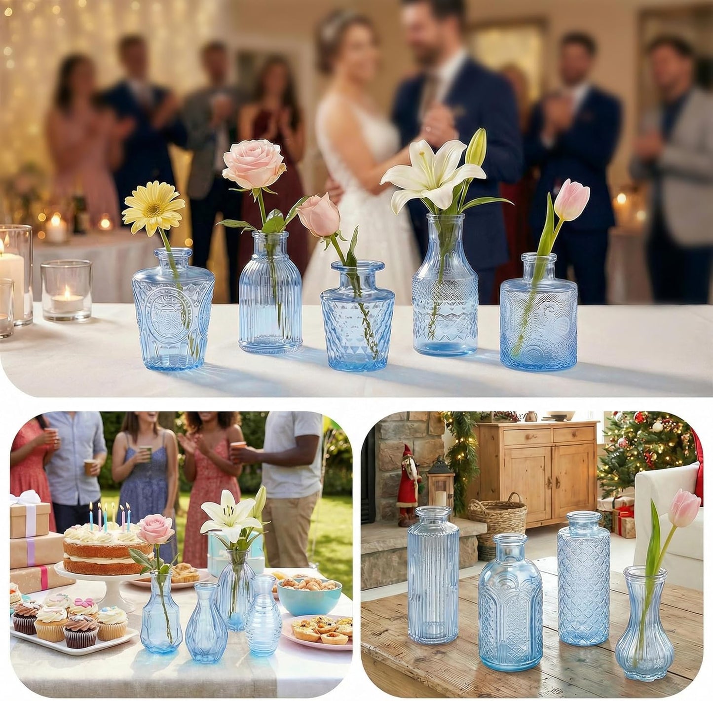 Glass Bud Vases in Bulk / Blue / Set of 5