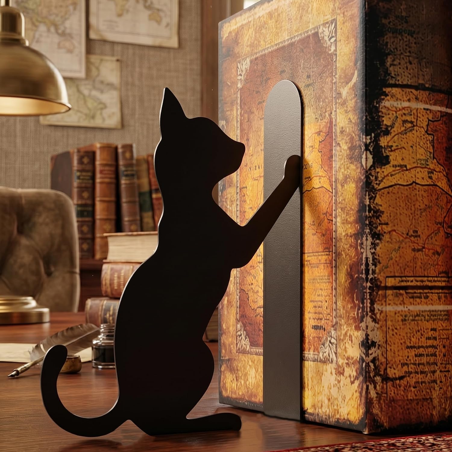 Metal Cat Shaped Bookends Pair / Cat Style 2 / Black