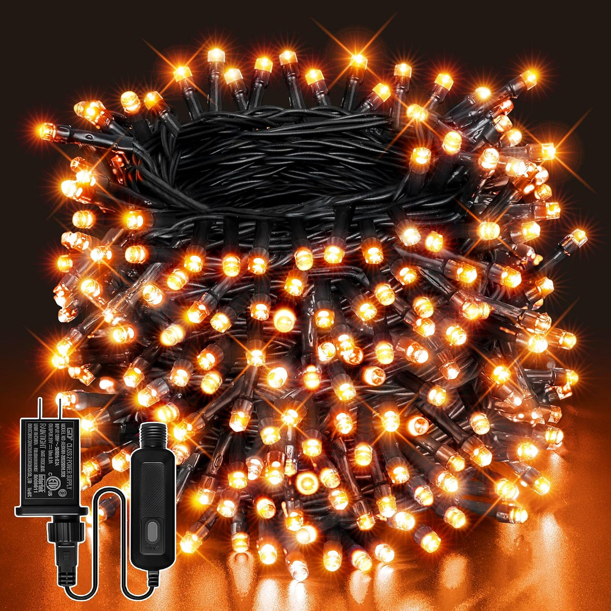 Guhope 66FT 200 LED Halloween Lights, Orange Halloween Lights Outdoor with 8 Lighting Modes, Waterproof String Lights for Halloween Christmas Outdoor Party Yard Garden Decoration