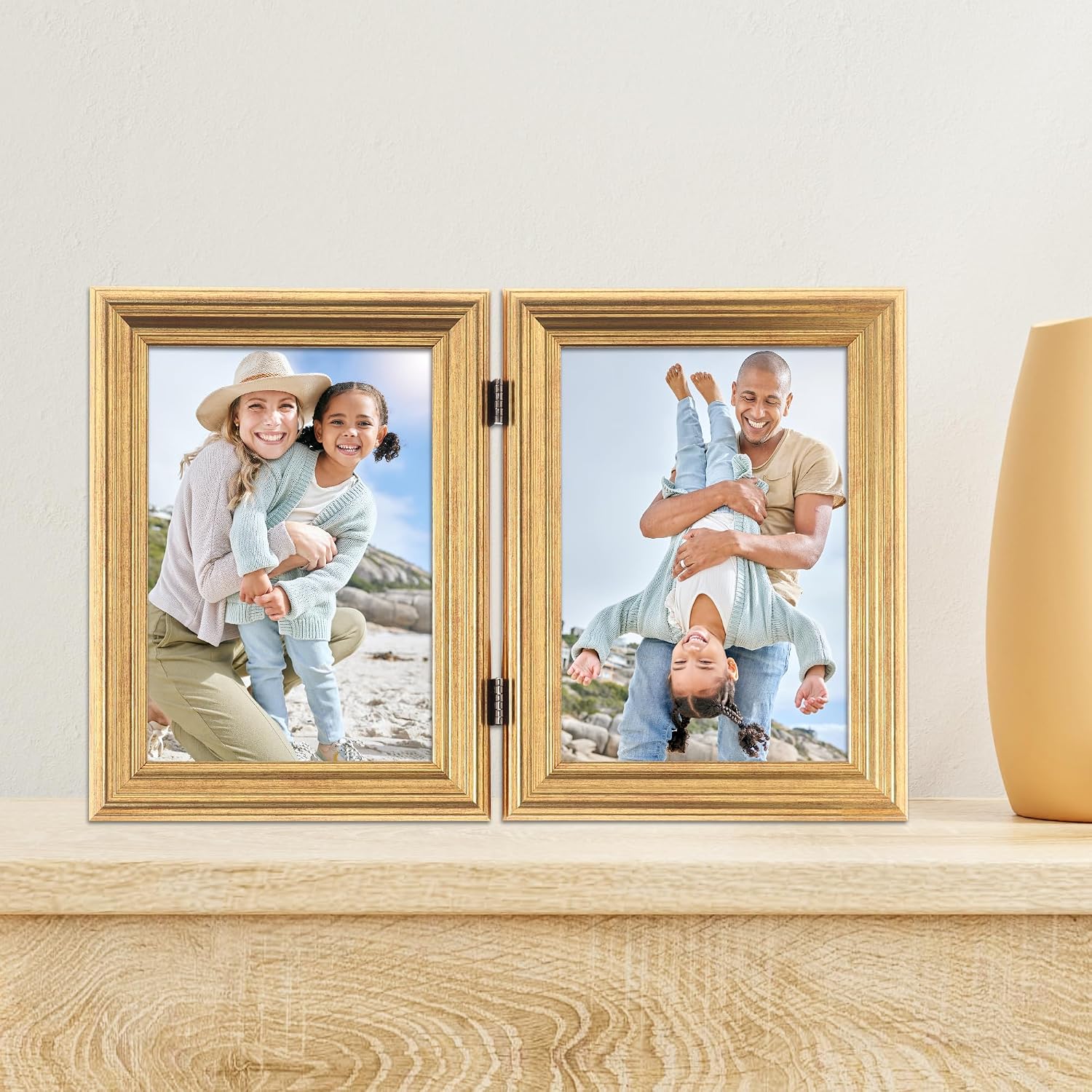 Lawrence Frames 5x7 Hinged Double Sutter Burnished Gold Picture Frame