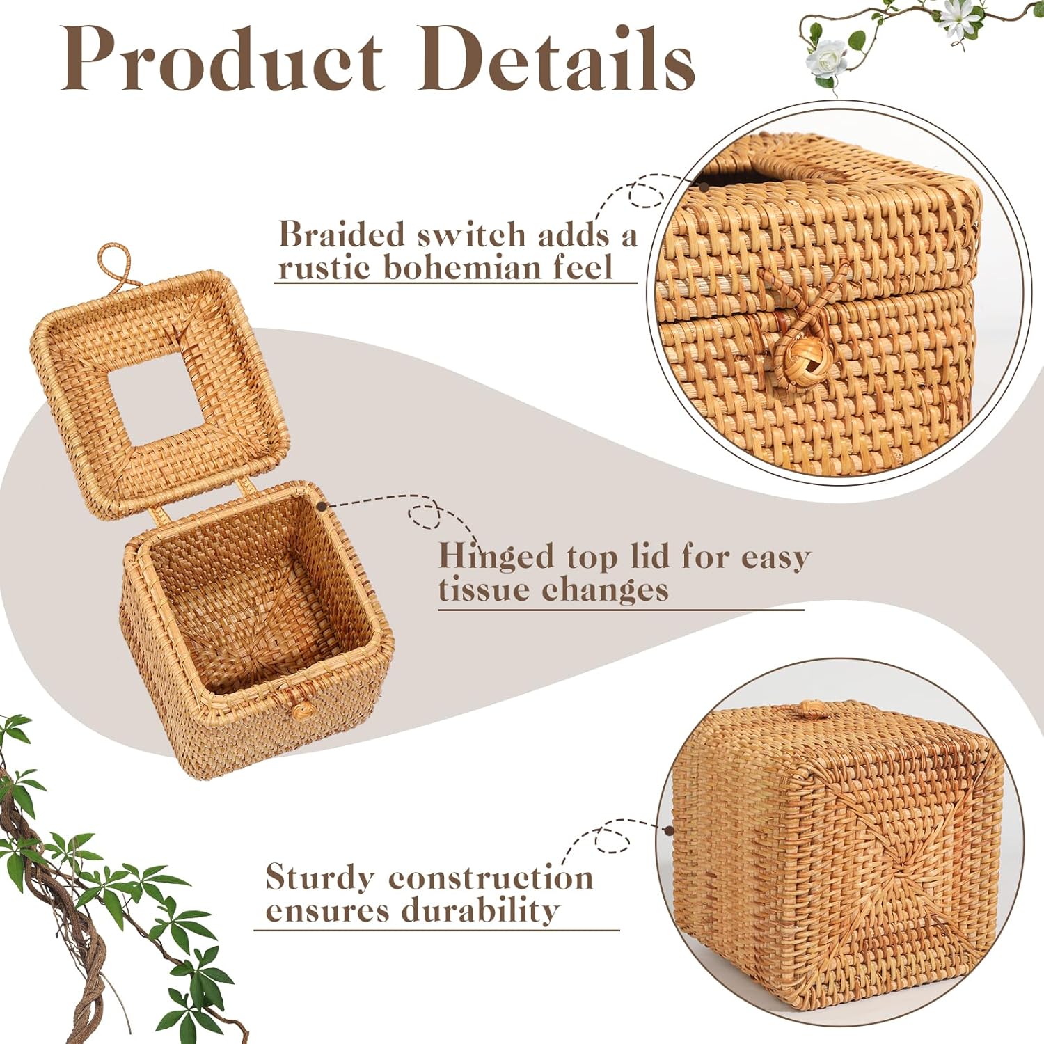 Rattan Tissue Box Cover "Rattan Square Tissue Box Cover Decorative / 5.7 x 5.7 x 5.7 / Set of 2