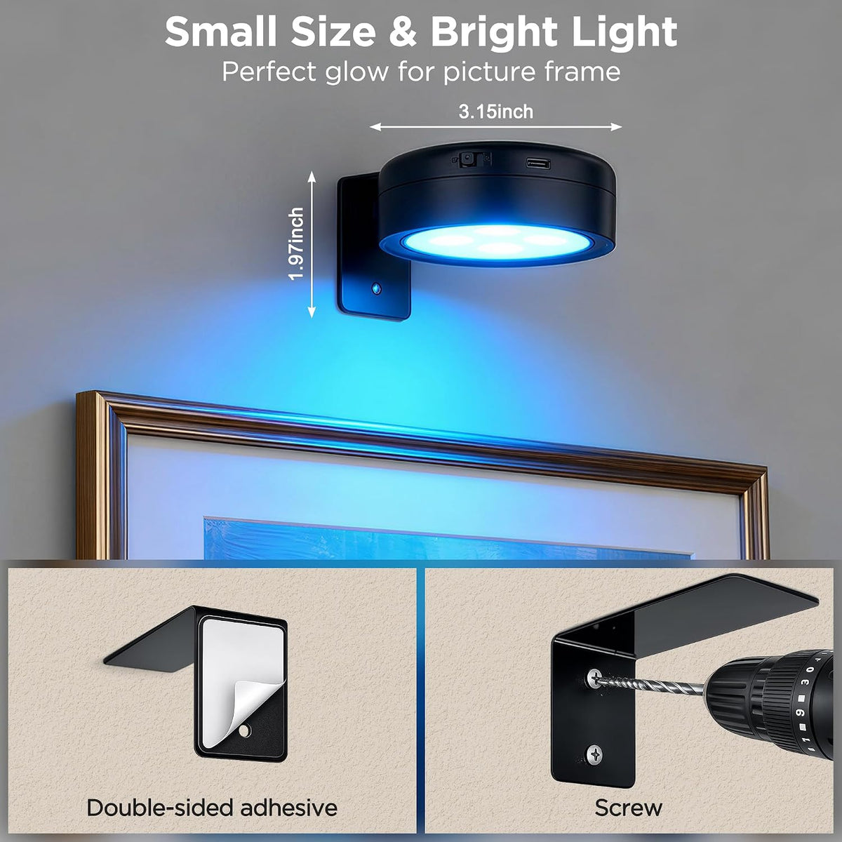 6-Pack Picture Lights for Wall, Rechargeable Wireless Poster Lights, Black | LED Magnetic Painting Lights with
