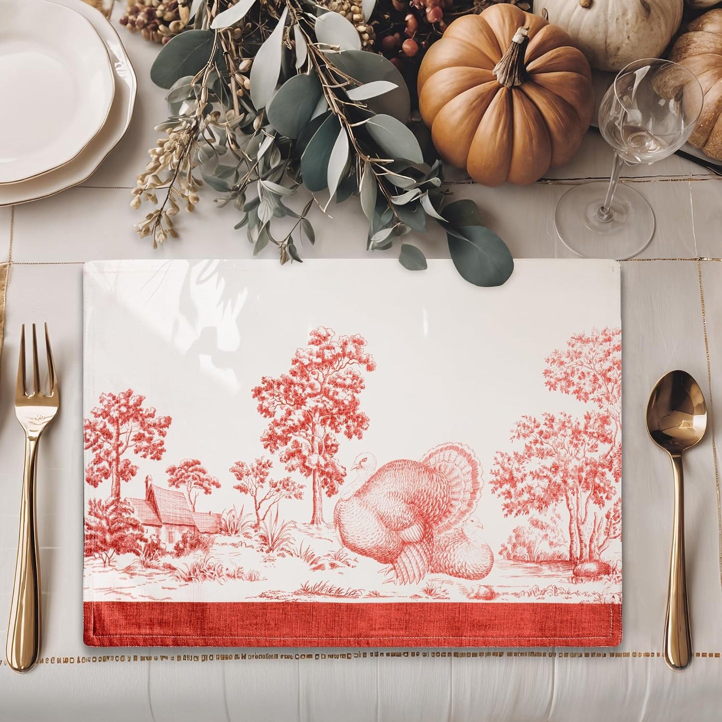 Maison d' Hermine Placemats Set of 4 Reusable 100% Cotton (13"x19") | Cloth Place Mats Washable Table Mats for Kitchen