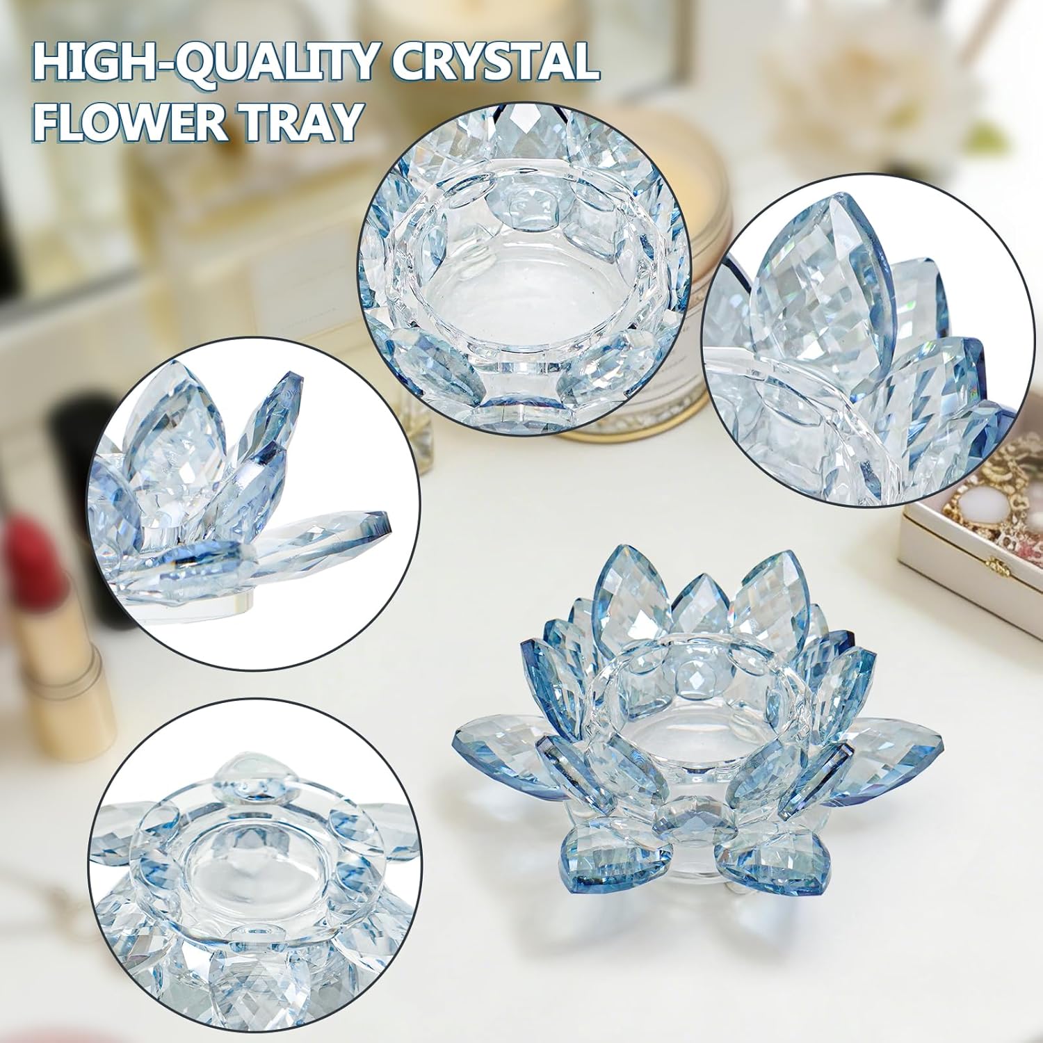 Crystal Lotus Jewelry Tray / 4.4" - Blue
