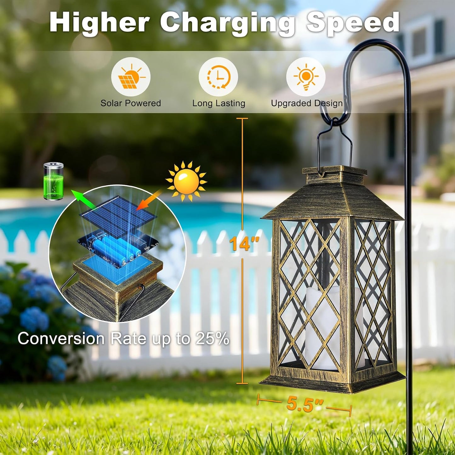 14" Solar Lanterns Outdoor Waterproof Garden Lanterns Flameless Candle Mission Lights for Table,Outdoor,Party Mothers