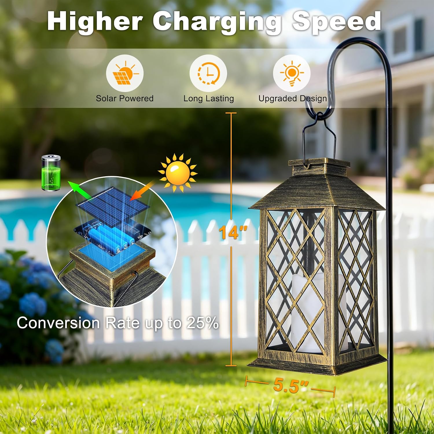 14" Solar Lanterns Outdoor Waterproof Garden Lanterns Flameless Candle Mission Lights for Table,Outdoor,Party Mothers
