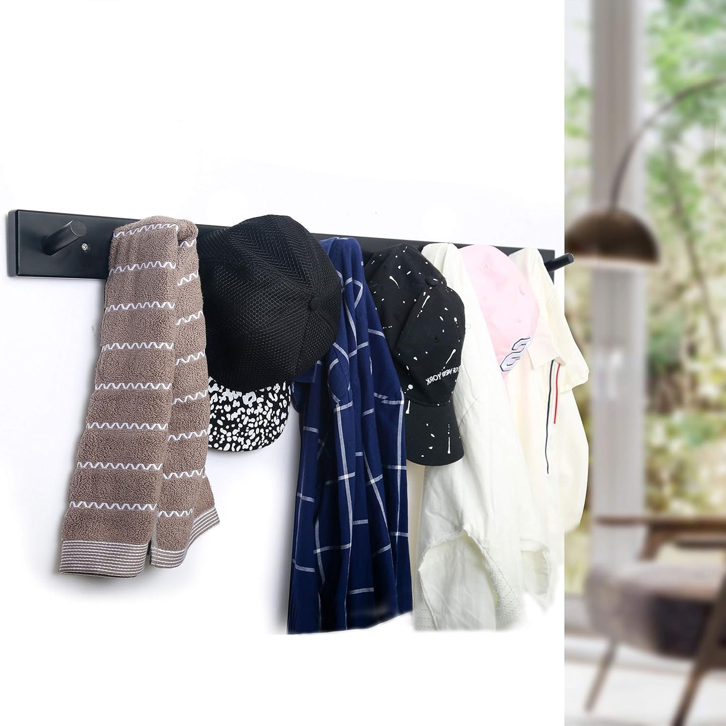 WEBI Coat Rack Wall Mounted,10 Hooks,38" Long Coat Hanger Wall Mount,Bamboo Peg Rail Hat Rack for