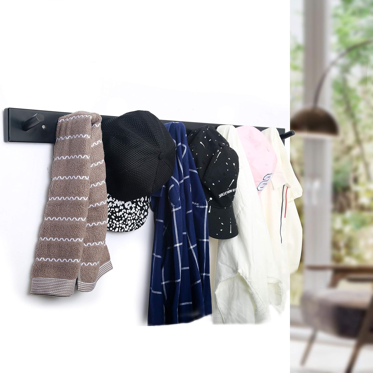 WEBI Coat Rack Wall Mounted,10 Hooks,38" Long Coat Hanger Wall Mount,Bamboo Peg Rail Hat Hooks for Hanging