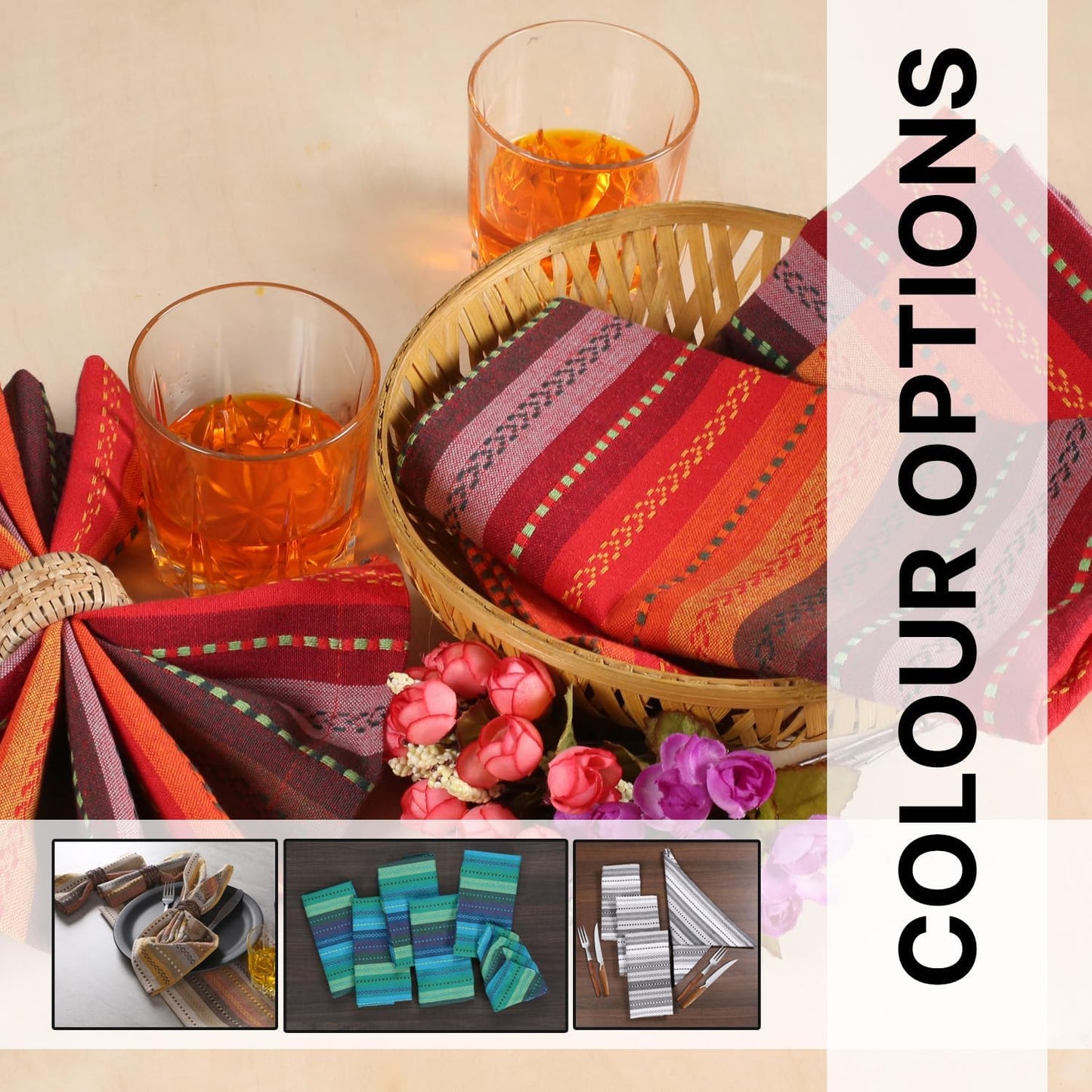 LFH Home Cotton Rich Cloth Salsa Napkin Set of 12 Valentine’s Day Romantic Red Washable Soft Durable Striped Table