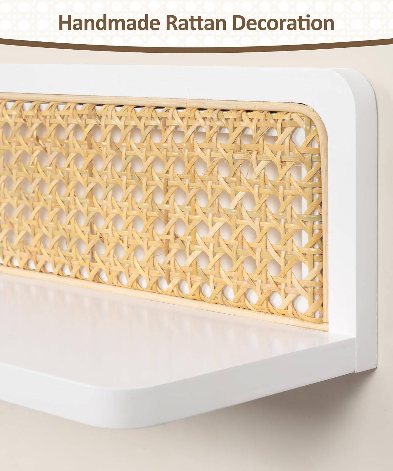 Rattan Floating Shelves / White / 5.9 x 15.75 x 5.1