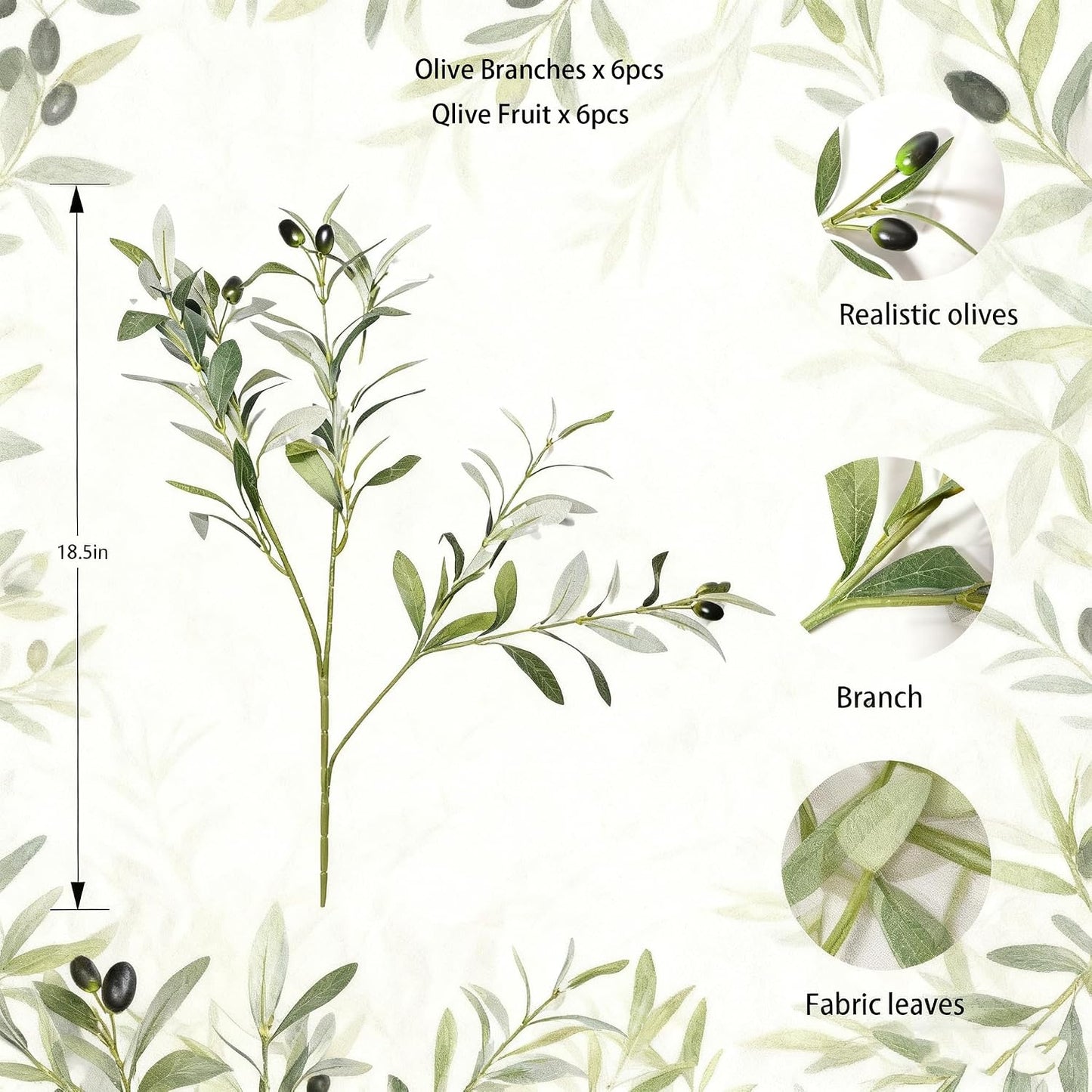 Faux Olive Branches / Green / 18.5 Inch / Set of 5