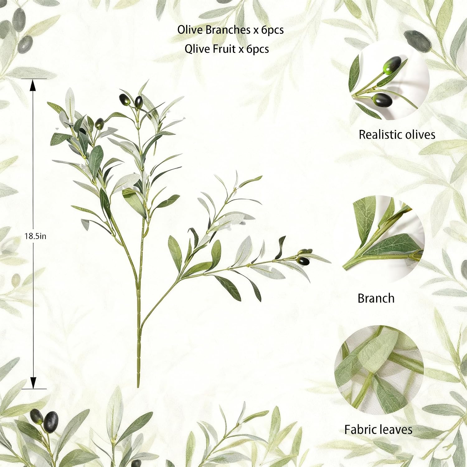 Faux Olive Branches / Green / 18.5 Inch / Set of 5