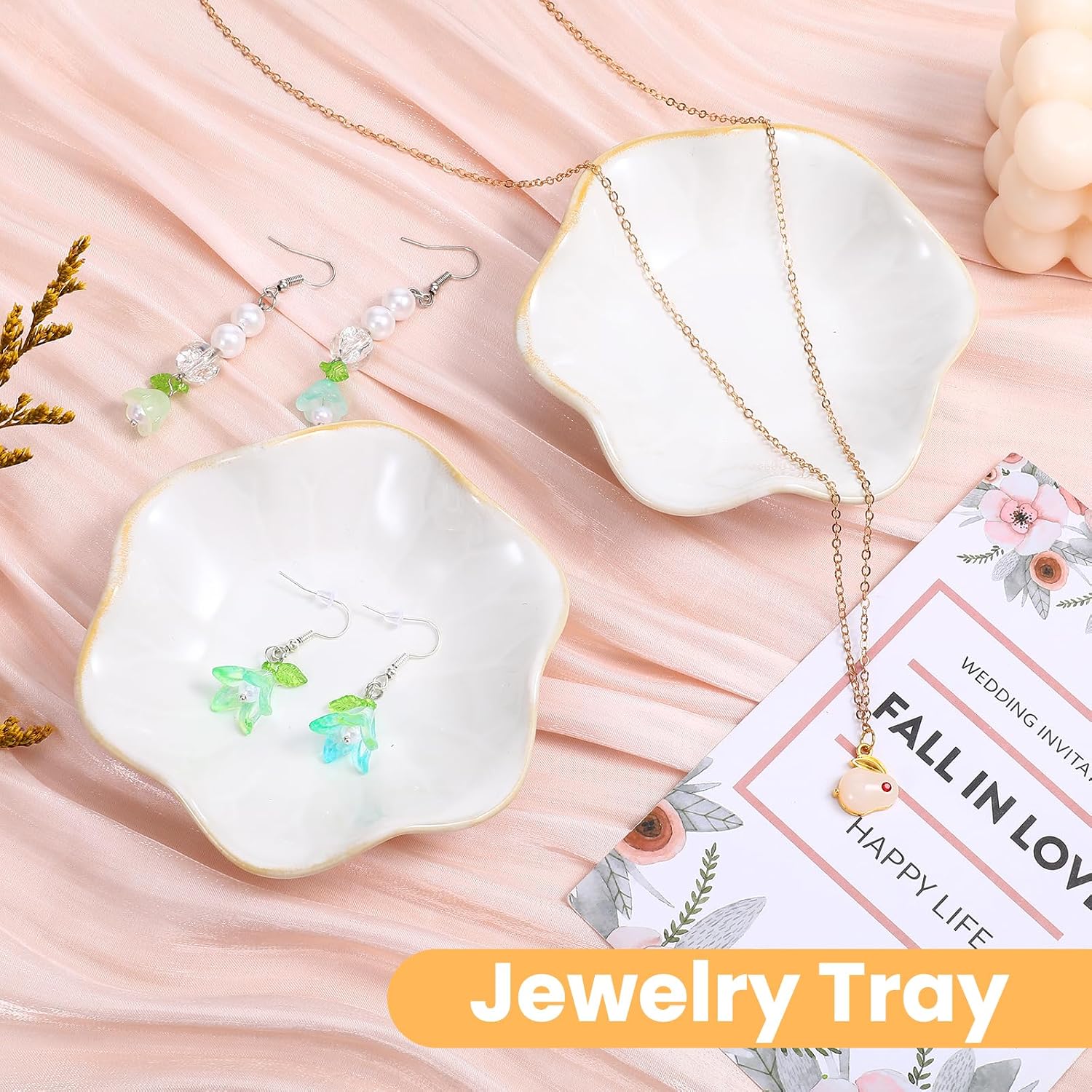 Small Ceramic Jewelry Tray Decorative Ring Tray Exquisite Small Ceramic Trinket Dish / Set of 8
