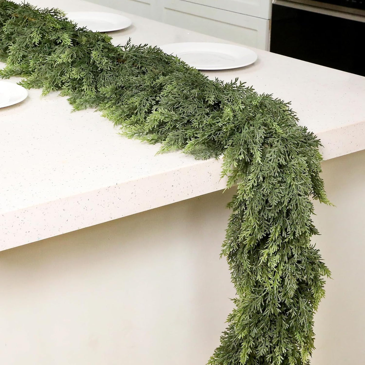 1 Pcs 15 ft Artificial Christmas Cedar Garland | Thick & Lush, Simulation Faux Cedar, Green Fake Pine Needles Garland