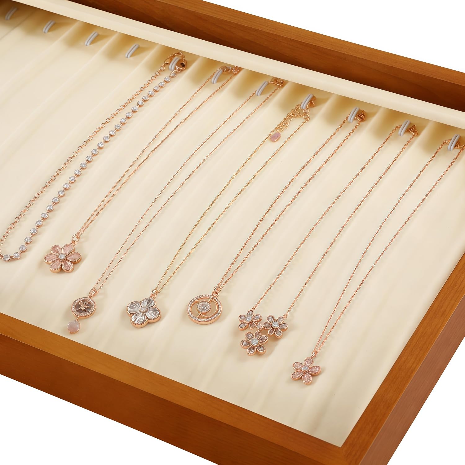 13 Hooks Necklace Organizer Large Jewelry / Old Lace / Necklace Tray1-w 9.45" x H 1.18"x L 13.78